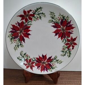 Totally Today Christmas 10" Dinner Plates Holly Poinsettia Set of 2